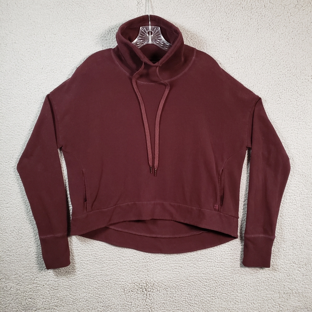 Sweaty Betty Escape Cropped Sweatshirt Womens Small Maroon Fleece Cowl Neck Yoga